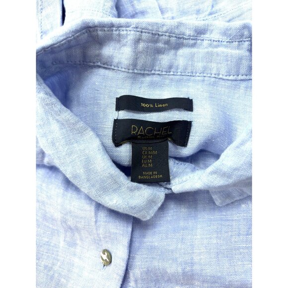 Rachel Roy Light Blue 100% Linen Button-Up Short Sleeve Shirt Size M - Picture 4 of 8